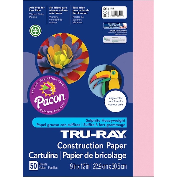 Tru-Ray Paper, Const, 9X12, Pink, 50Sh, PK50 PAC103012 - main